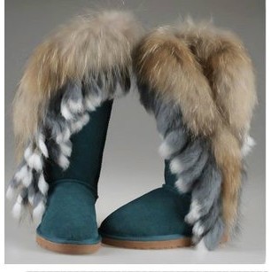 2012新款雪地靴 真皮流苏女靴子 奢华狐狸毛兔毛高筒靴 牛皮女鞋