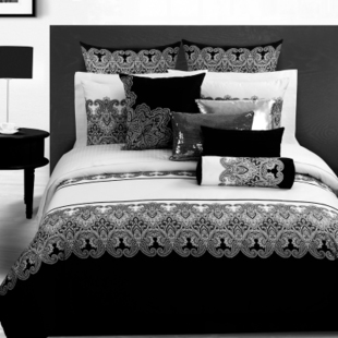 格蒂雅床上用品四件套纯棉 床单床笠四件套黑白个性全棉家纺正品
