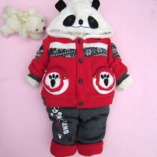 冬装新款大卫衣羊羔绒卡通熊猫两件套童装套装