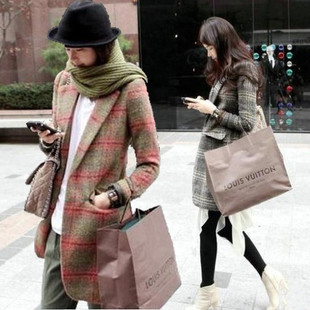 2013秋冬装新款韩版女装中长款风衣西装修身格子羊毛呢子外套大衣