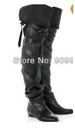 2013新品黑色羊皮增高长靴