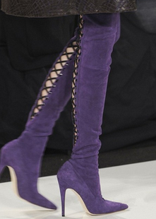 2013新品紫色羊皮系带高跟短靴