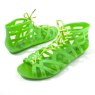 夏季新款女鞋 镂空塑料凉鞋 平底防滑罗马凉鞋沙滩鞋糖果色韩版潮