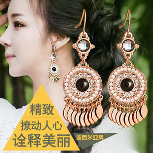 韩国时尚复古气质波西米亚民族风流苏耳环长款耳坠无耳洞耳夹饰女