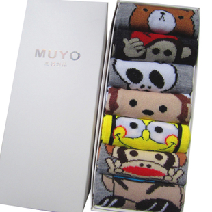 【天天特价】韩国可爱 卡通袜子 男士礼盒装 长款7双装 男袜 包邮